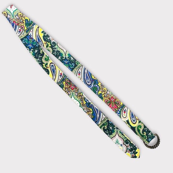 J.Crew 100 percent cotton multi color paisley belt bronze metal closure S/M